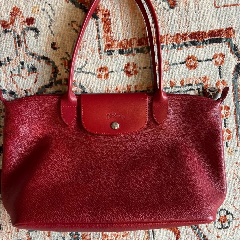 Longchamp Le Pliage Red Leather Medium Bag